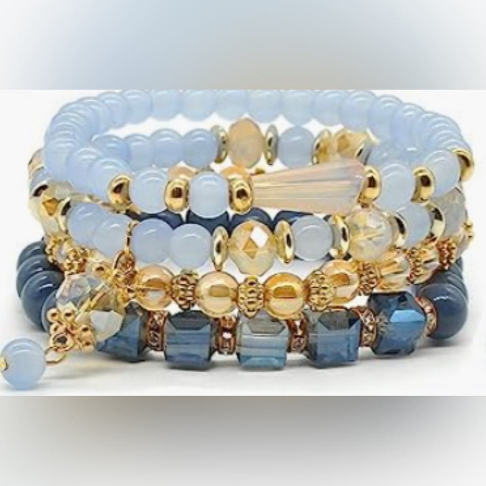 NEW Set of 4 bohemian blue beaded bracelet